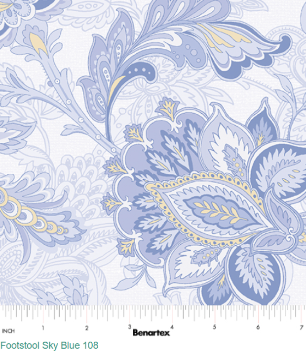 Footstool Sky Blue Floral 108" fabric by Benartex,  17014W-05, The drawing room