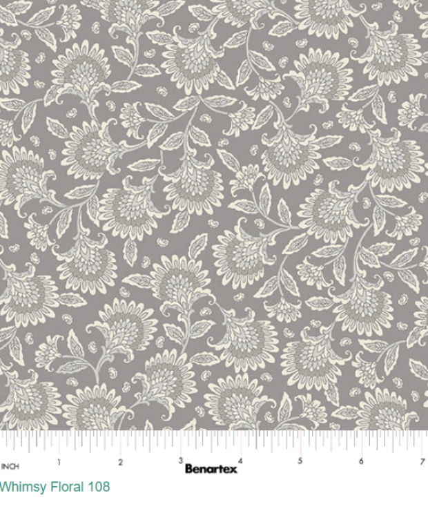 Nickel Gray Whimsy Floral 108" fabric by Benartex, 16388W-13