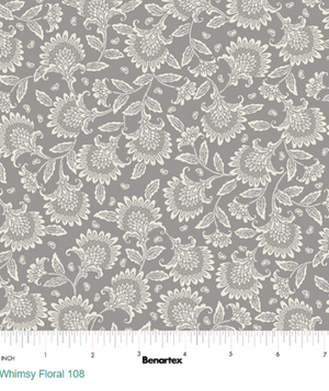 Nickel Gray Whimsy Floral 108" fabric by Benartex, 16388W-13