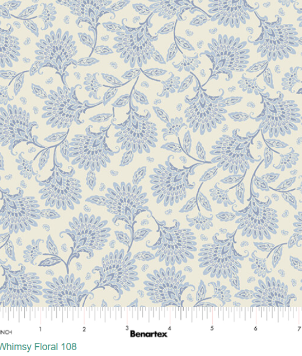Blue Whimsy Floral 108" fabric by Benartex, 16388W-52
