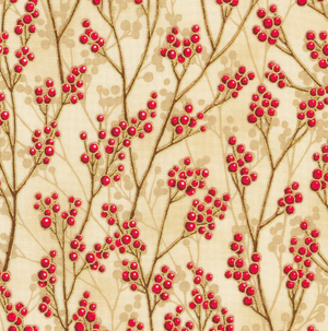 Berries Cream Metallic 44" fabric by Kaufman, SRKM-22291-84, Holiday Flourish