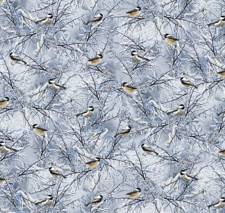 Winter Chickadees 44" fabric by Timeless Treasures, Bird-C7850