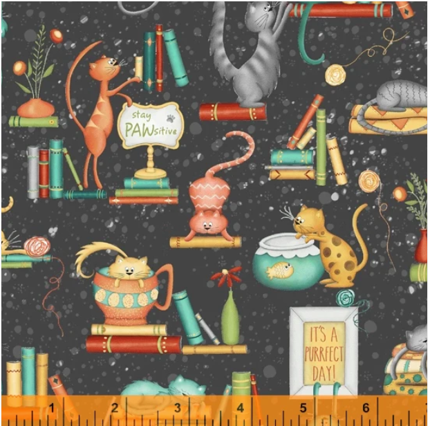 Black Cat Purrfect Day 44" fabric by Windham, 52371-2
