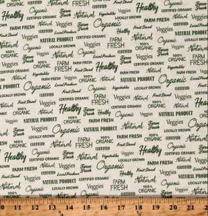 Organic local farm fresh words 44" fabric by Windham,  52446-1