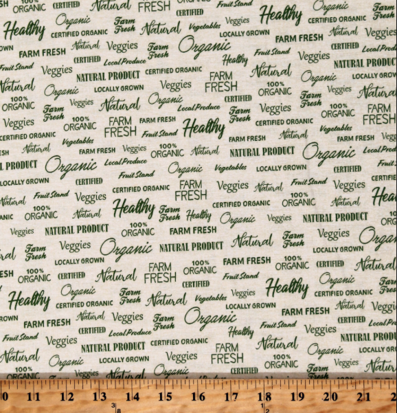 Organic local farm fresh words 44" fabric by Windham,  52446-1