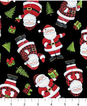 Black Santas allover 44" fabric by Northcott, 24733-99, Santa's Tree Farm