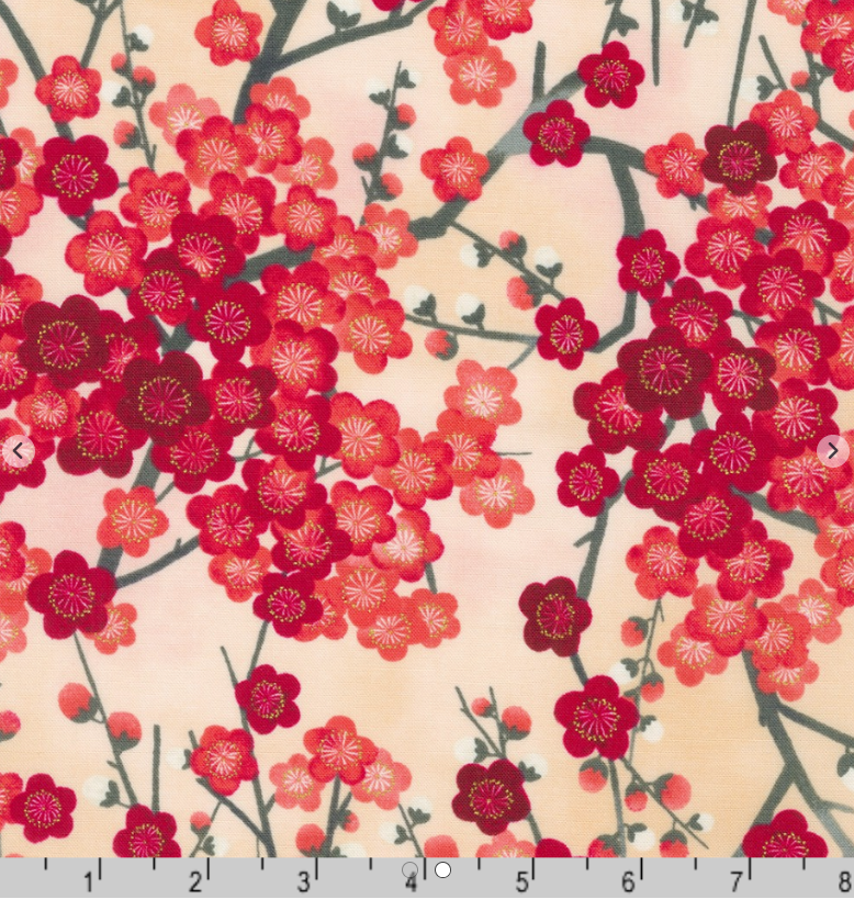 Cherry Blossom 44" fabric with metallic by Kaufman,  SRKM-21203-99 Cherry, Imperial Collection 18