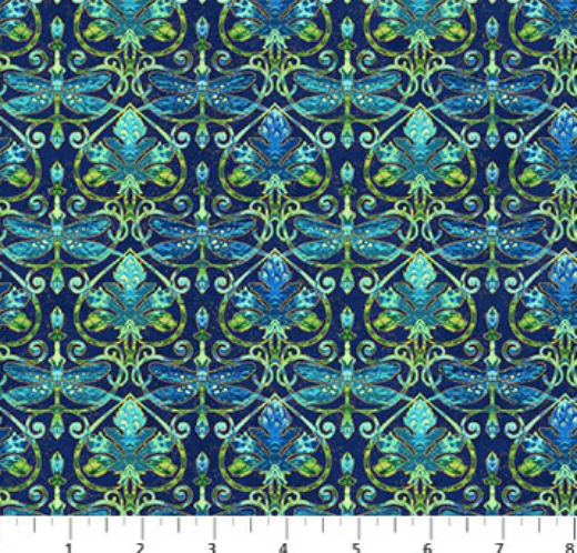 Navy Dragonflies, Metallic 44" fabric by Northcott, 24455M-49, Luminosity