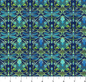 Navy Dragonflies, Metallic 44" fabric by Northcott, 24455M-49, Luminosity