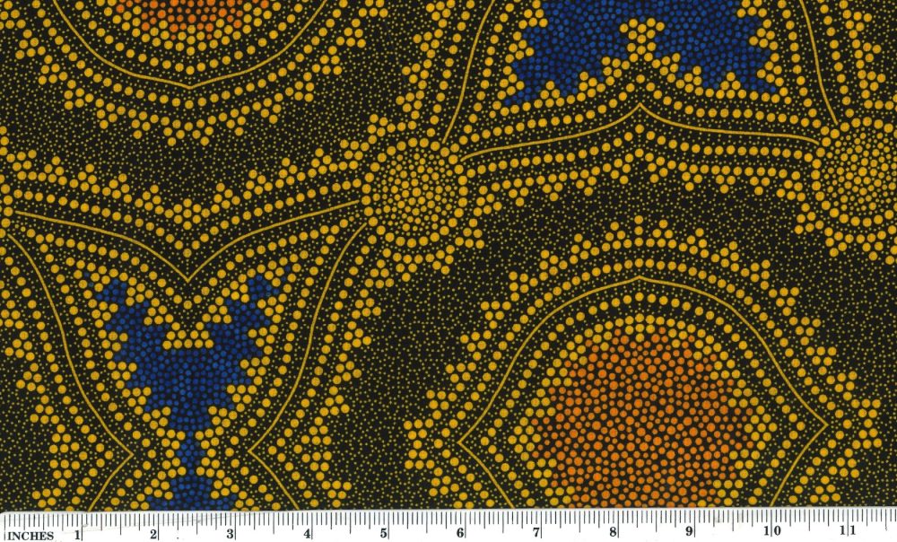 Seeds and Bush Spinifex Gold 44" fabric, Australian Aboriginal, M&S Textiles