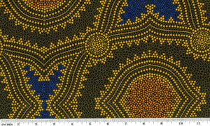 Seeds and Bush Spinifex Gold 44" fabric, Australian Aboriginal, M&S Textiles