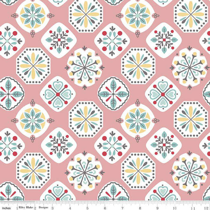 Coral Floral Medallions 108" fabric by Riley Blake, WB10940-Coral, Stitch