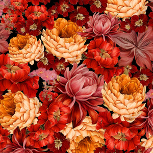 Large floral design 44" fabric by Hoffman, X5674-160, Spiced Island Bouquet