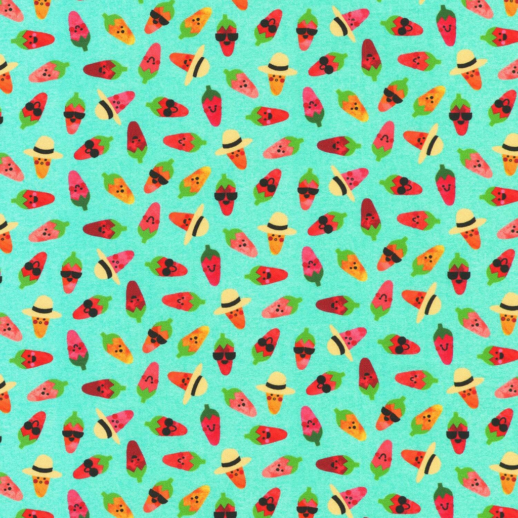 Chili Smiles - Chili Peppers Aqua 44" fabric by Kaufman, AAK-20006-70