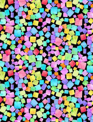 Multi Colored Squares on Black 44" fabric by Timeless Treasures, CD8205-blck