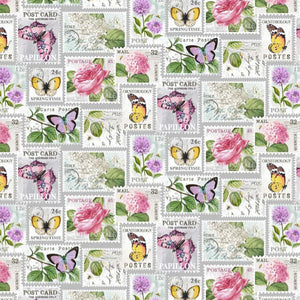 Butterfly Stamps 44" fabric by Northcott, DP23970-92, Scented Garden