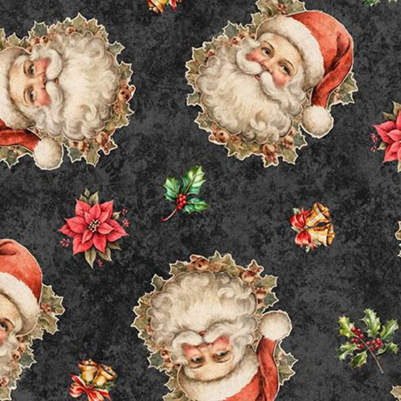 Holly Jolly - Charcoal Santa Portraits - By Morris Creative Group For QT Fabrics, 31161-J