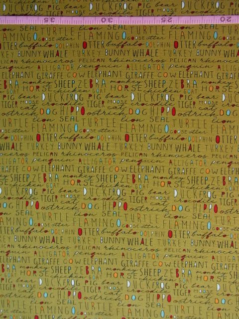 Animal Crackers Words Pickle 44" fabric by Moda, 5804 12