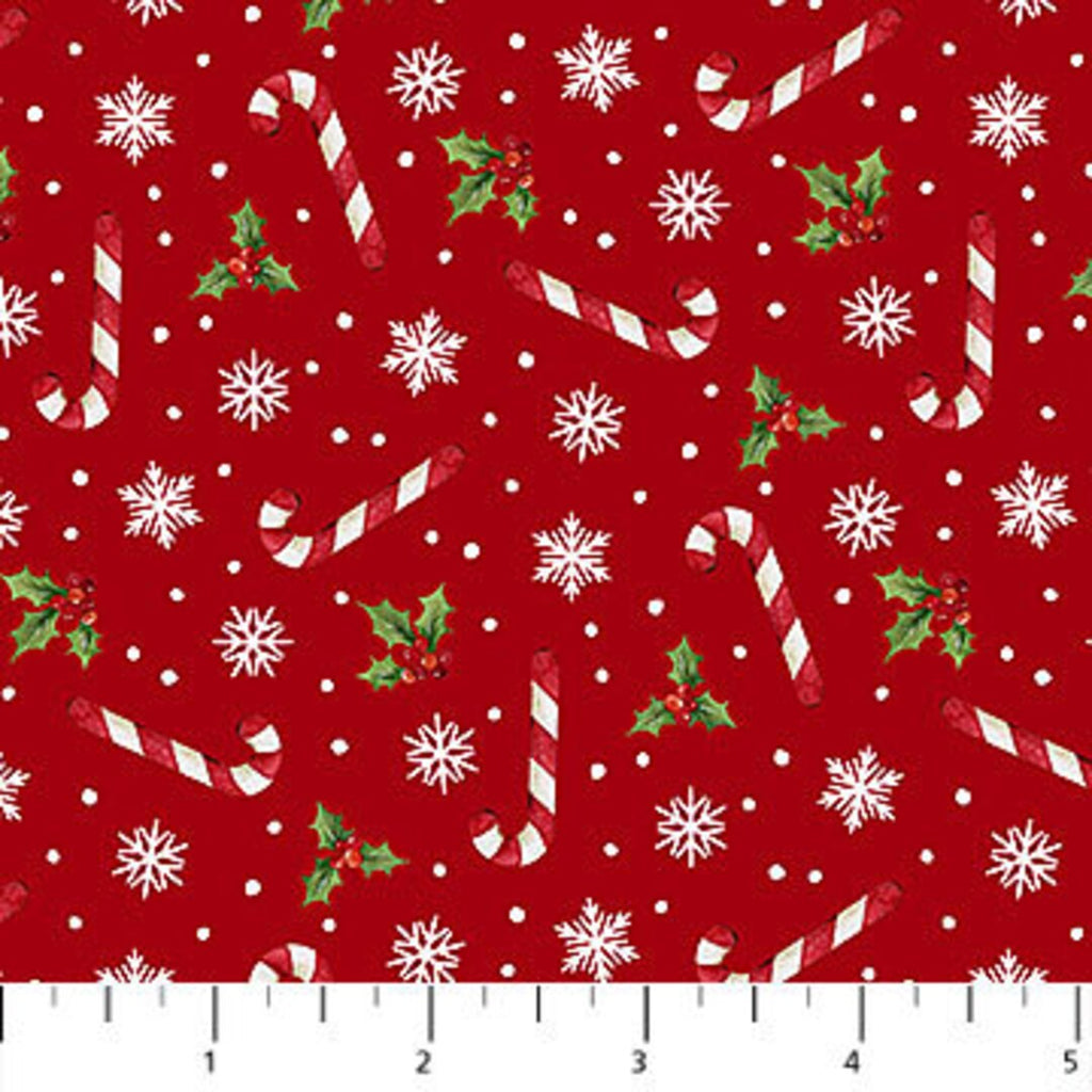 Red Candy Cane Toss 44" fabric by Northcott, 24734-24, Santa's Tree Farm