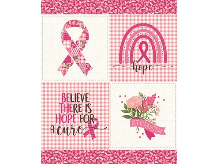 Breast Cancer Ribbon Hope for a Cure 36" Panel by Riley Blake,  PD11026