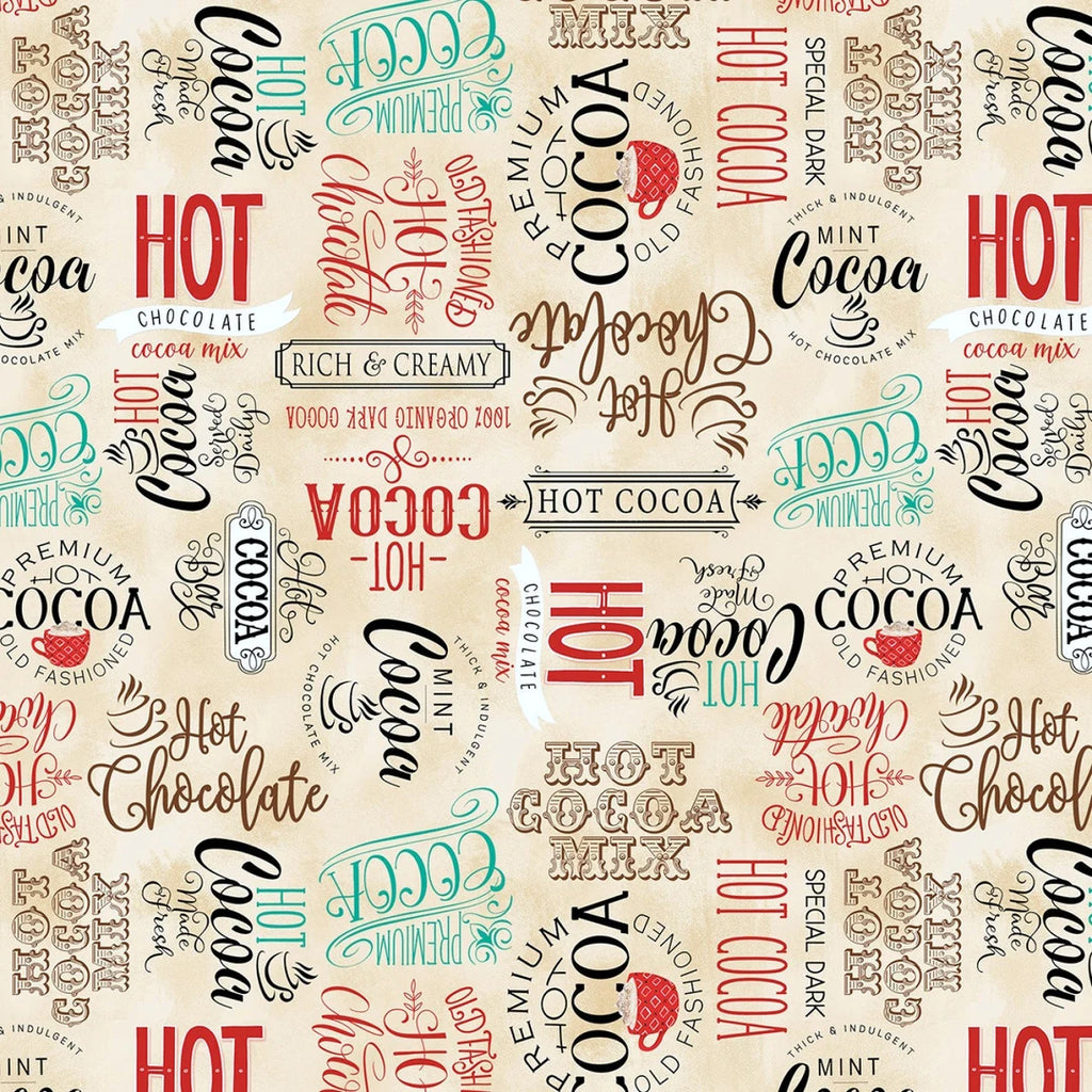 Cream Word Toss 44" fabric by Wilmington, 27675-297, Cocoa Sweet