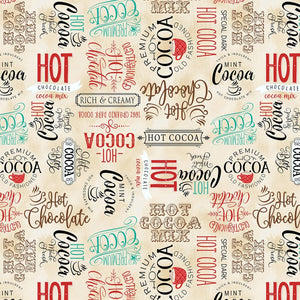 Cream Word Toss 44" fabric by Wilmington, 27675-297, Cocoa Sweet