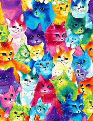 Painted Bright Cats 44" fabric by Timeless Treasures, C7485 multi