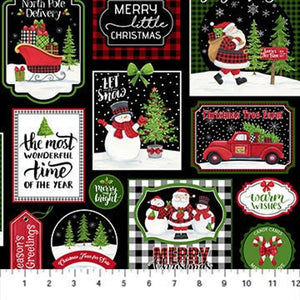 Santa Patches 44" fabric by Northcott, 24732-99, Santa's Tree Farm