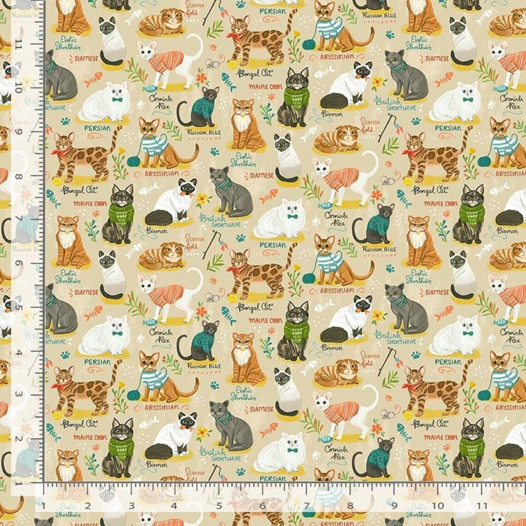 Purrfect Life Cat Breeds Chart 44" fabric by Timeless Treasures, Olivia-CD2156-beige