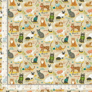 Purrfect Life Cat Breeds Chart 44" fabric by Timeless Treasures, Olivia-CD2156-beige