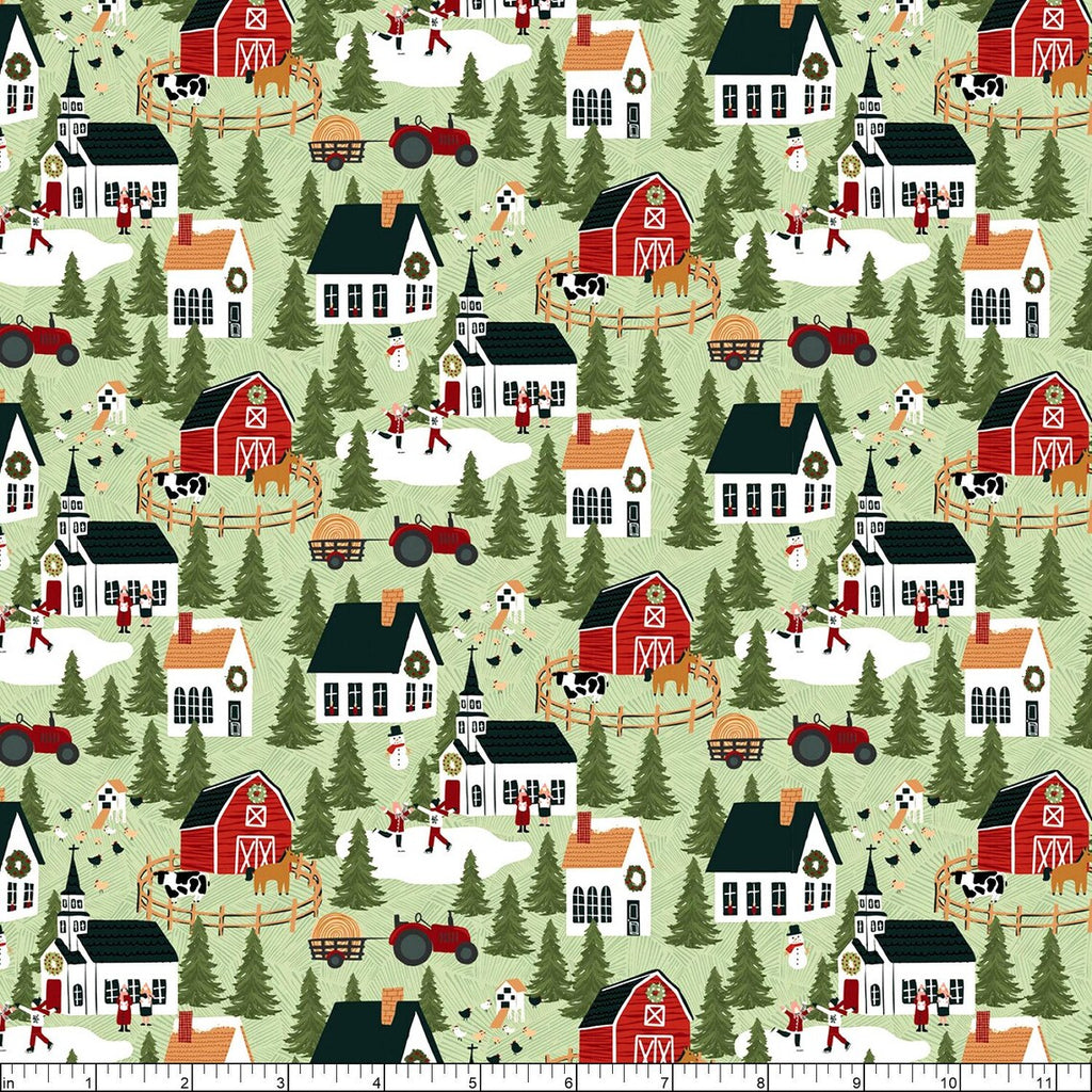 Green Country Farm 44" fabric by Poppie Cotton, PC24369, Prairie Christmas