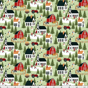 Green Country Farm 44" fabric by Poppie Cotton, PC24369, Prairie Christmas