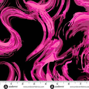Hot Pink and Black Smoky Swirls 108" fabric by Andover, Phantasm, 1525-E
