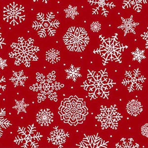 Red - White Snowflakes 44" fabric by Northcott, 24736-24, Santa's Tree Farm