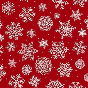 Red - White Snowflakes 44" fabric by Northcott, 24736-24, Santa's Tree Farm