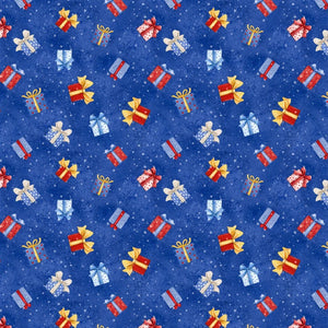 Dark Blue Present Toss 44" fabric by Wilmington, 45156-493