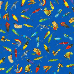 Lake House Fly Fishing Lures 44" fabric by Kaufman, AMKD-21565-71, Lagoon
