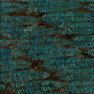 Turquoise Vertical Feathers on Brown 44" Batik fabric by Island Batik, 121921550