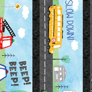 Beep! Beep! Transportation decorative stripe 44" fabric by Quilting Treasures, 29110-B