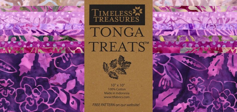 Tonga Pansy Treat- 10" Squares 42 pcs, Purple Cream Tan Floral Batik Quilt Fabric,  Precut Fabric