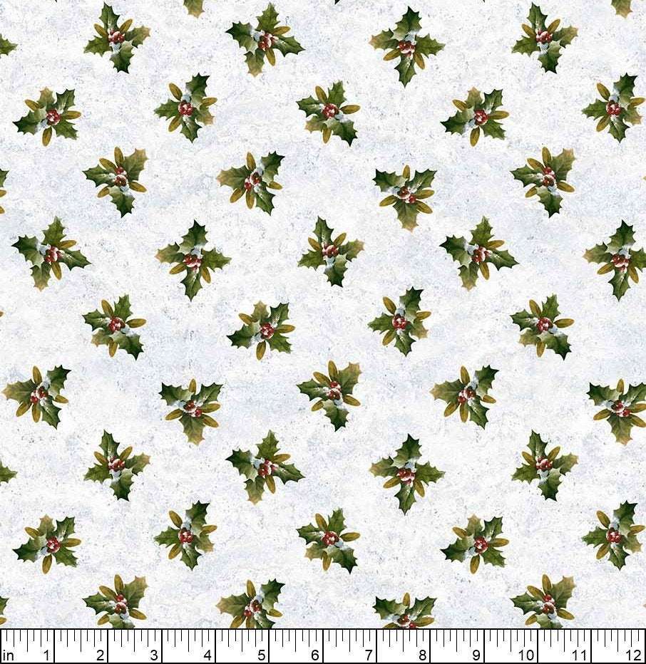 White Holly 44" fabric by Northcott,  The Cardinals Visit, DP24082-11