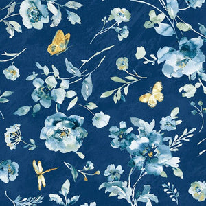 Blue Breeze Allover Floral Print 44" fabric by Wilmington, 89247-445