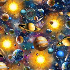 The Planets Quilt Kit by Pine Tree Country Quilts for QT fabrics, measures 49" x 56", Planetary Paths