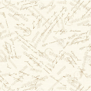 Holiday Writing Neutral 44" fabric by P&B Textiles, Poho-04441-MU