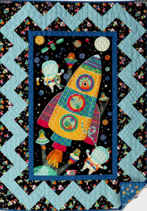 Blast off! Spaceman Quilt kit with Clothworks Blast off! fabrics measures 45" x 63"