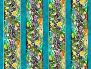Flower Jewels border stripe 44" fabric by P&B,  04258