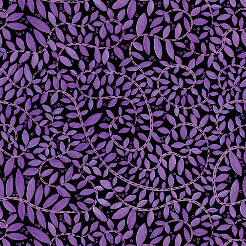 Purple/Black Fantasy Fern 44" fabric by Benartex, 10434-66, Folktown Cats