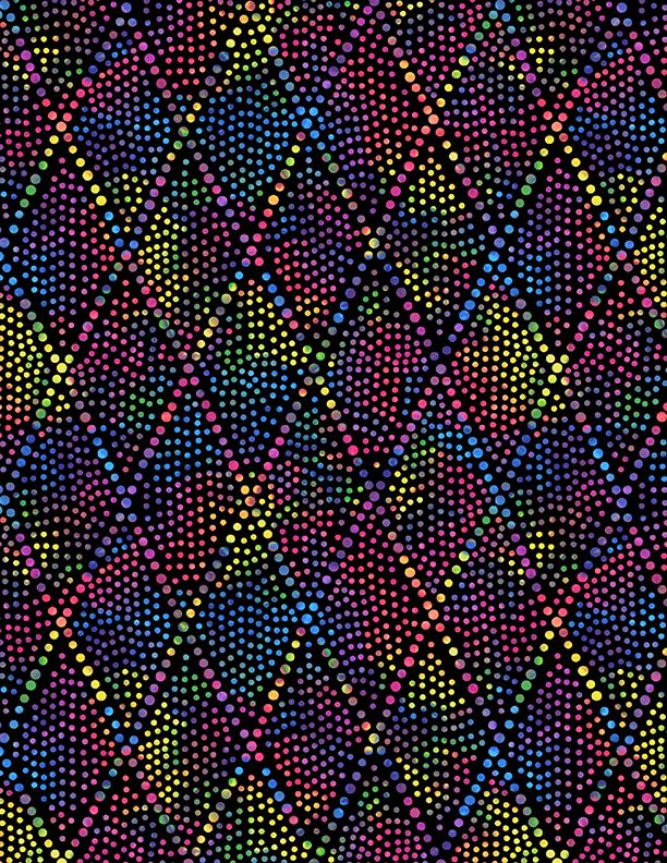 Black with Multi color Diamond Dots 108" fabric by Wilmington,  2088--954