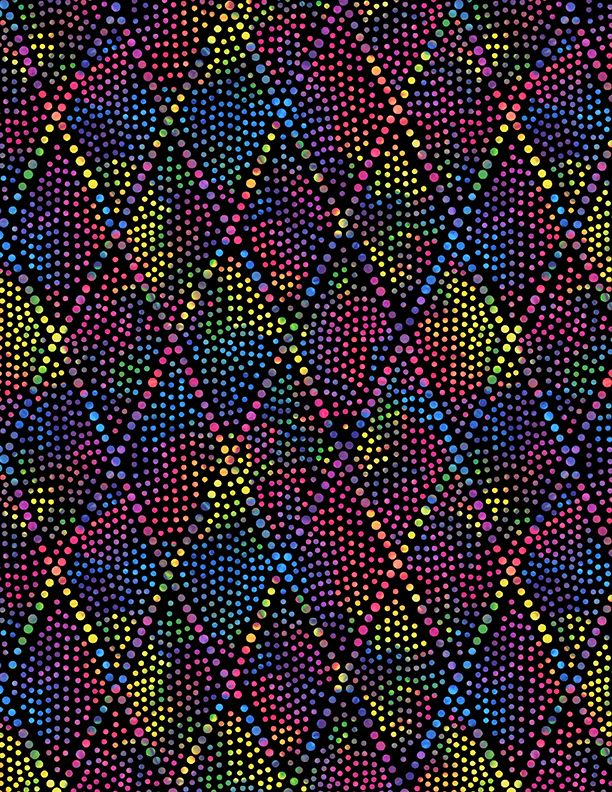 Black with Multi color Diamond Dots 108" fabric by Wilmington,  2088-954