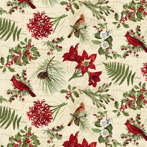Ivory Large Floral 44" fabric by Blank Quilting, Yuletide Botanica, 1064-41